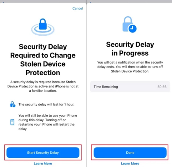 security delay in progress on iphone