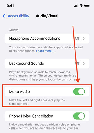 set mono audio iphone