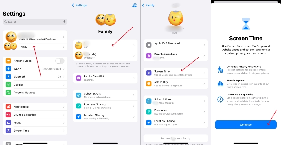 set screen time via family sharing