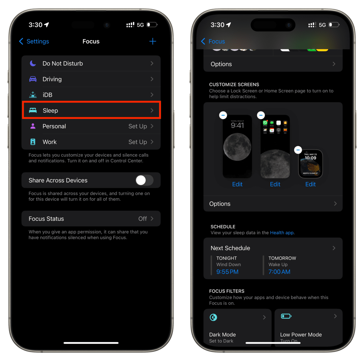 set sleep schedule settings app