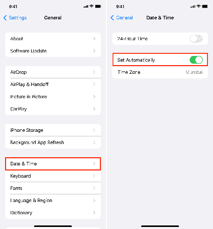 set time automatically iphone