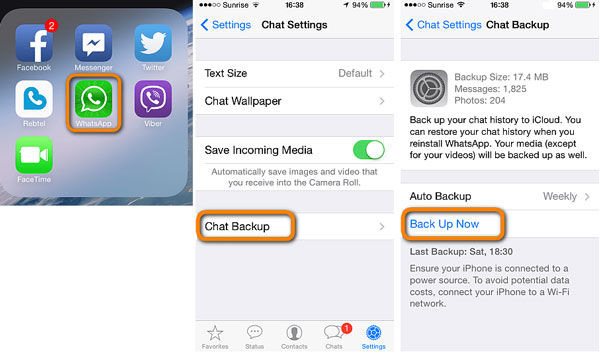 set up whatsapp chat backup on icloud