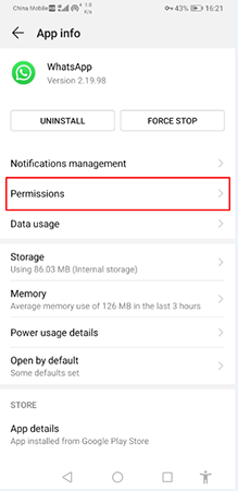 set whatsapp permission android