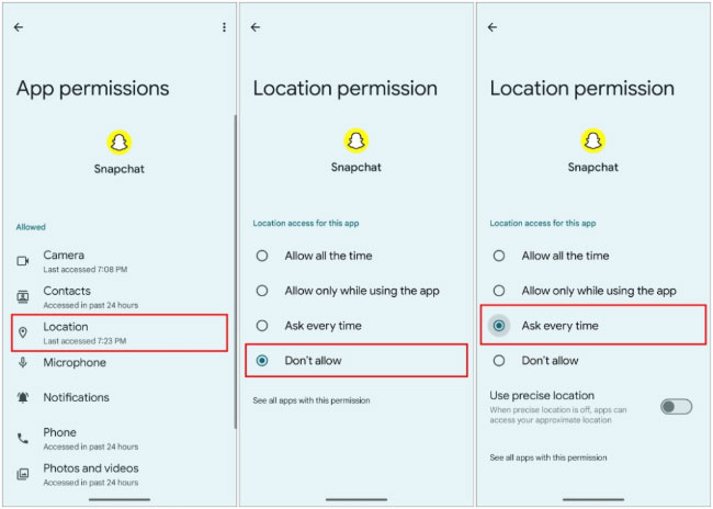 snapchat location permission android