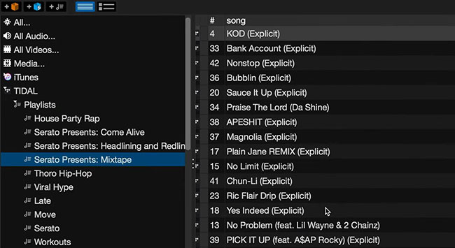 tidal playlists in serato