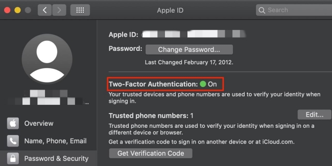 turn on two factor authentication on mac