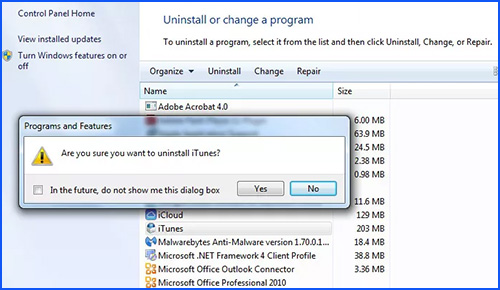 uninstall itunes win
