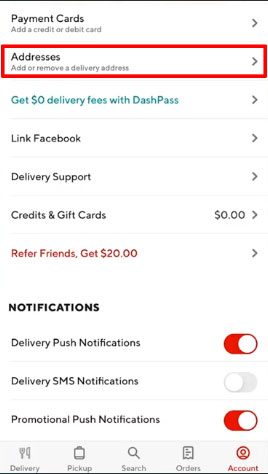 update delivery address on doordash