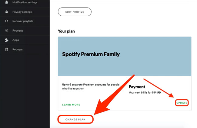 update spotify payment details