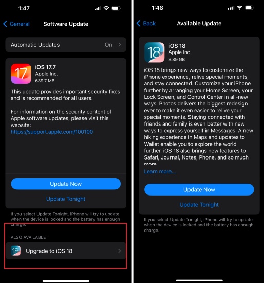 update to ios 18