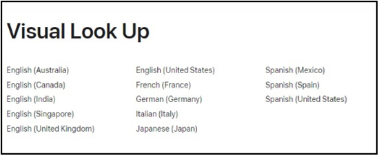 visual look up supported region