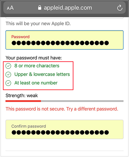 what are apple id password requirements