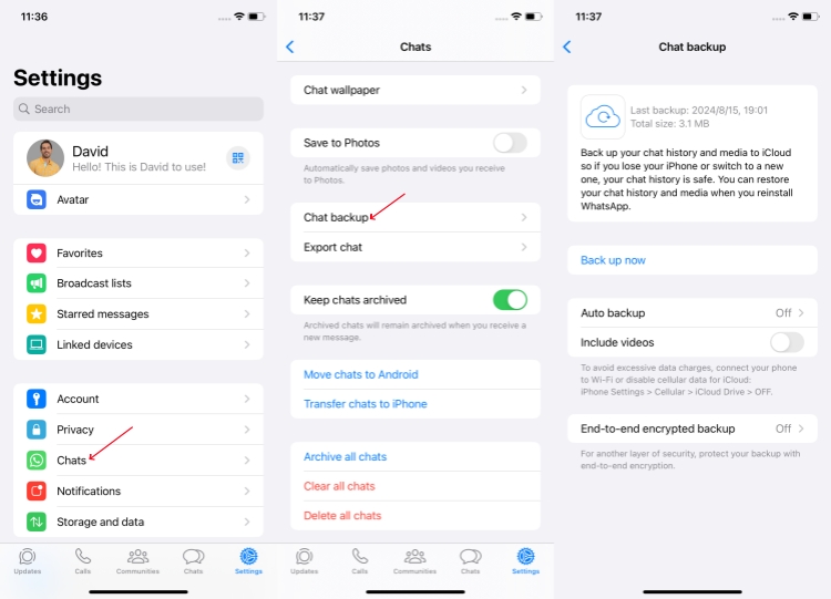 check whatsapp backup on iphone