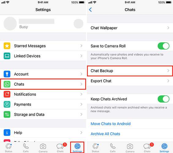 icloud backup in whatsapp